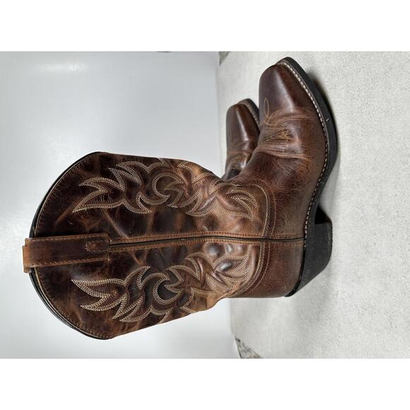 Laredo Men’s 10D Brown Leather Western Cowboy Boots Square Toe Rodeo Work